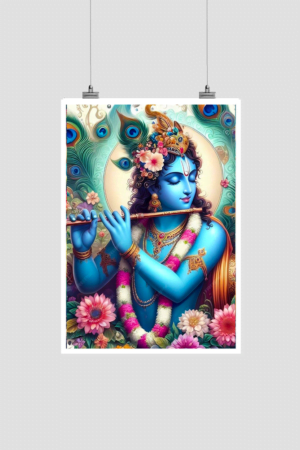 Lord Krishna Wallpaper Beautiful Ai image Poster | Krishna flute playing Poster
